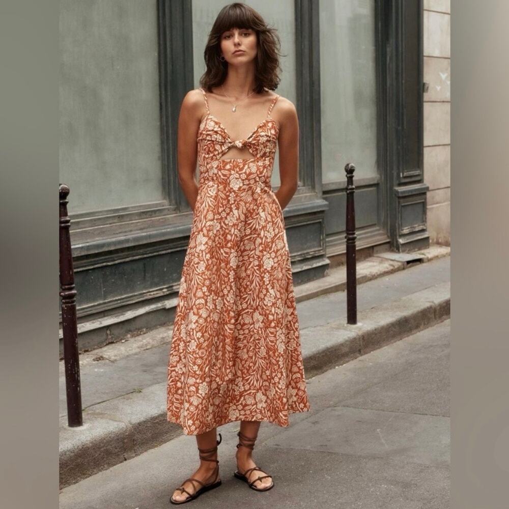 Pixie Market Custom Adobe Floral Cotton Knot Midi Dress WOMENS SMALL